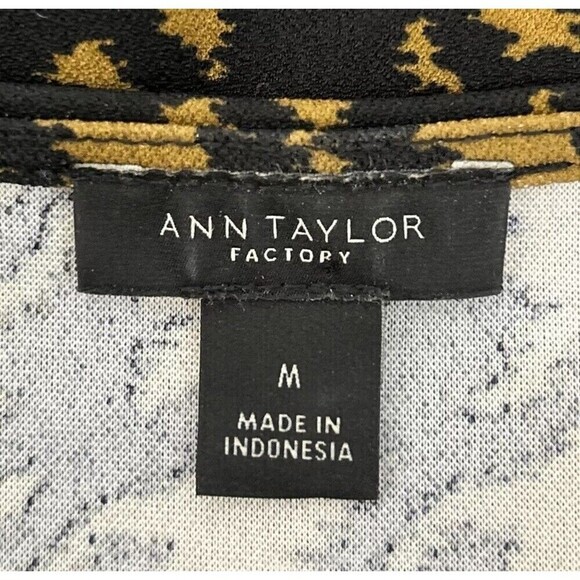 Ann Taylor Factory Gold & Black Herringbone Pattern Pullover Blouse Size M 8/10 - Picture 3 of 11